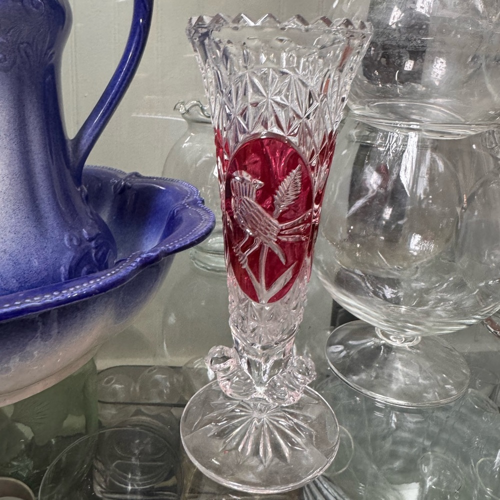 Hofbauer Crystal Byrds ruby red vase